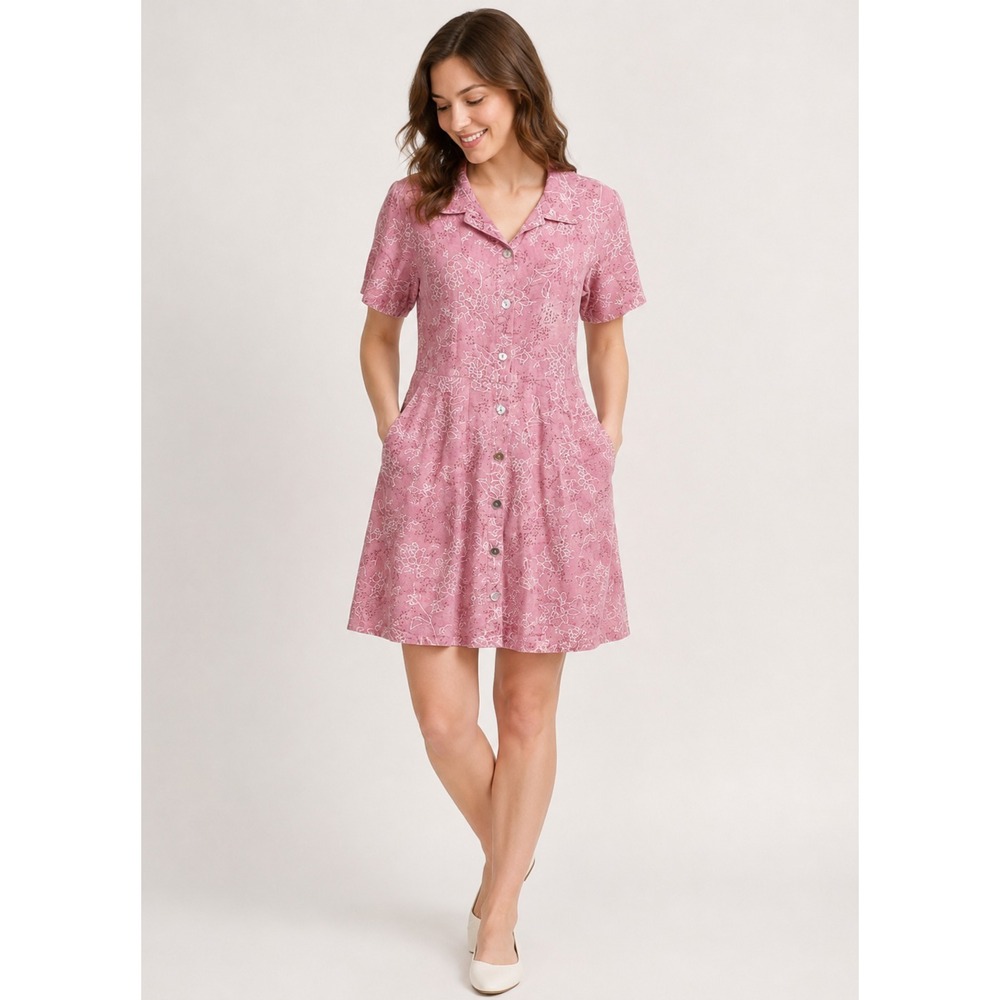 Vintage Wear Abouts Santa Fe Coquette Dress Women XS/S Pink 100% Linen Floral